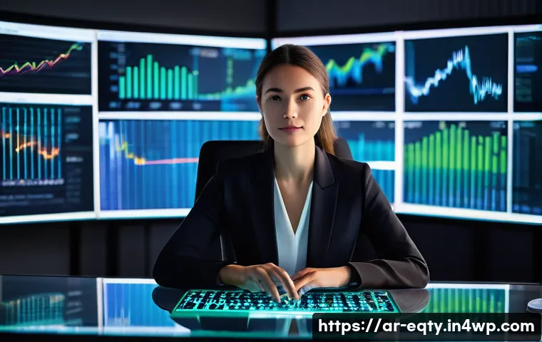 기술적 지표 활용법 - **Market Analyst's Insight**
A highly focused financial analyst, a woman in her late 20s wearing...